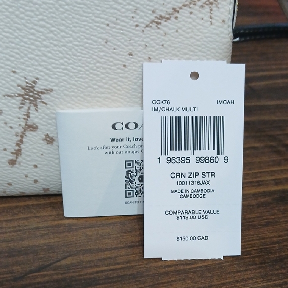 Coach White and Tan Star Pattern Wristlet Nwt - Picture 2 of 3